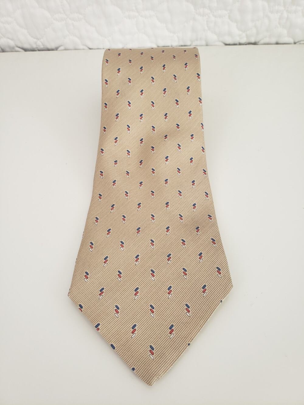 Frangi Mens Silk Necktie Beige Diagonal Dash Print Business Casual Tie Italy